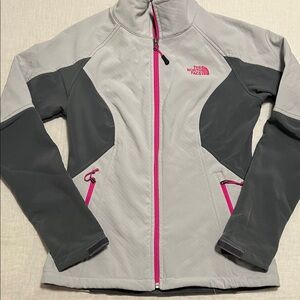 The North Face Women's Light Gray and Dark Gray Jacket with Pink Accents